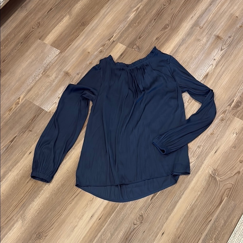 Ann Taylor Factory Blue Silky Long Sleeve Blouse